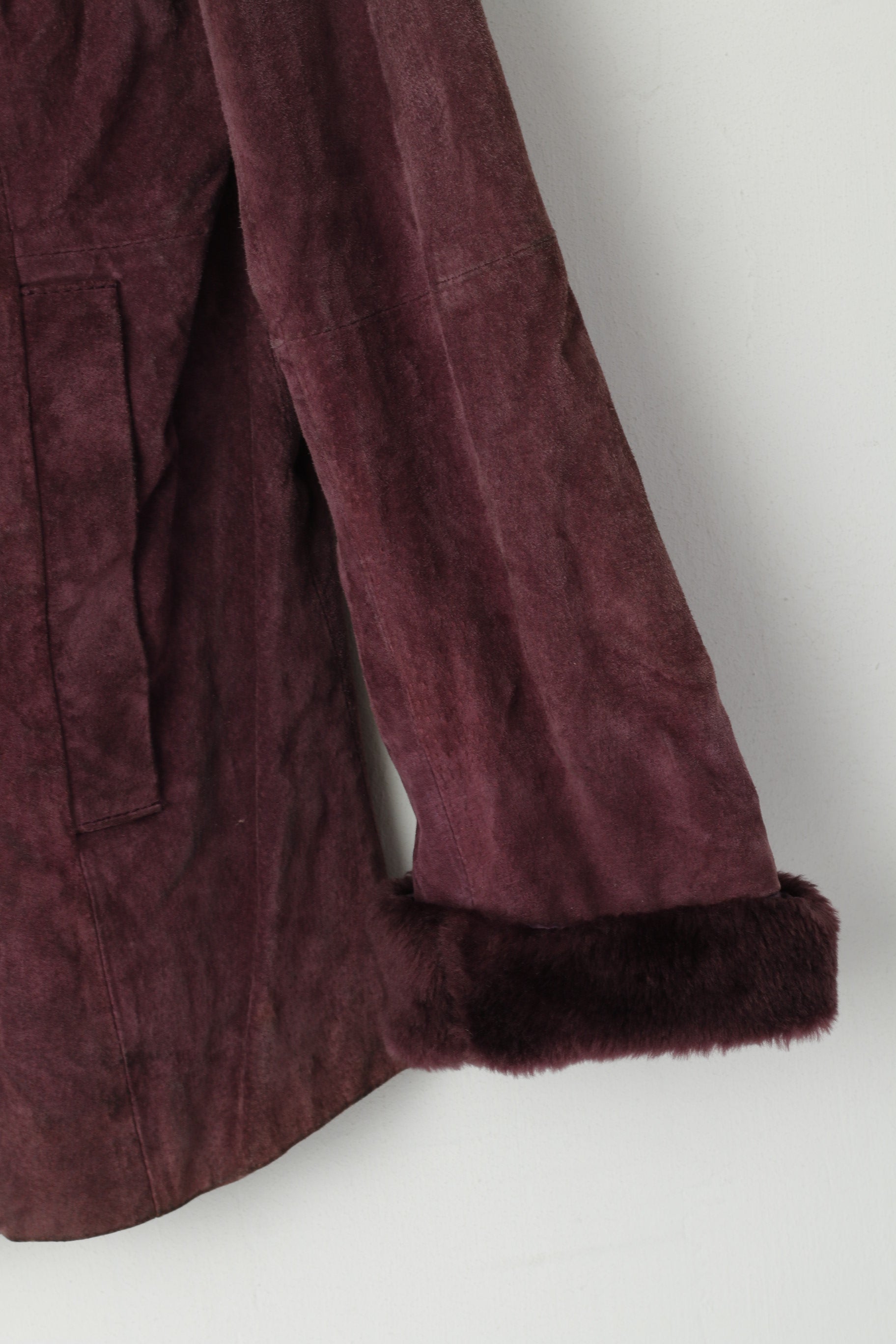 BETH TERRELL Veste M pour femme en cuir violet avec bordure en fausse fourrure et haut à simple boutonnage