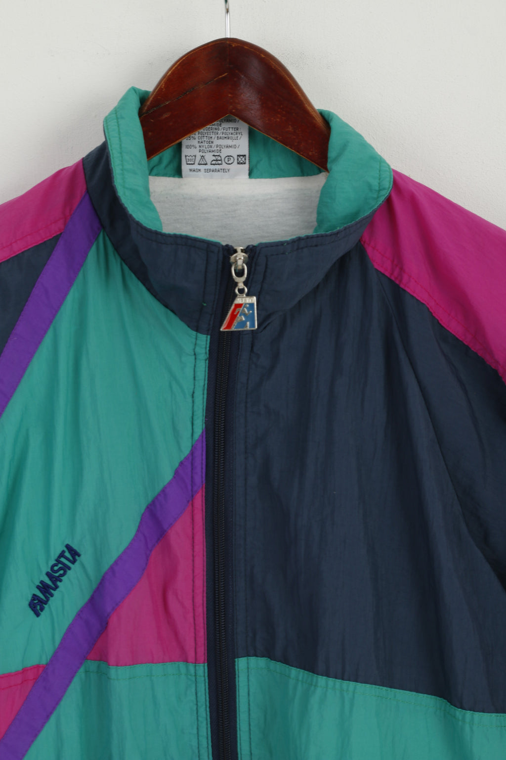 MASITA Hommes L Veste Marine Vert Sportswear Fermeture Éclair Vintage Nylon Bomber Active Top