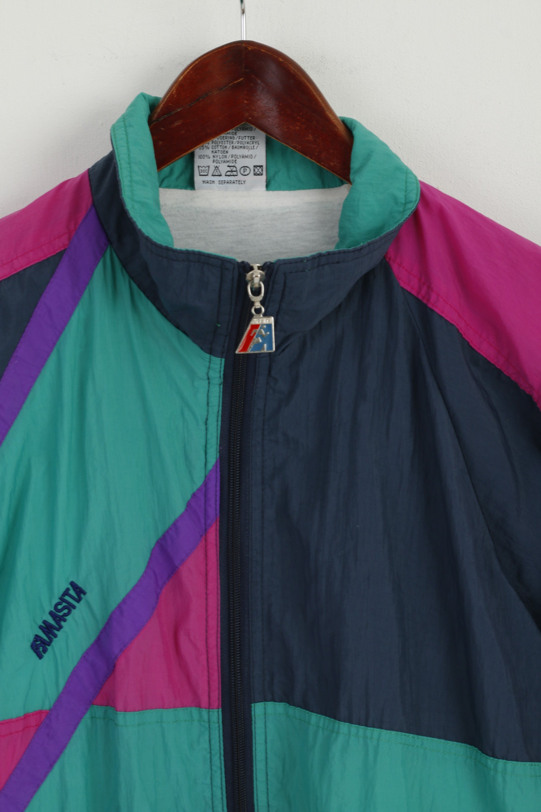 MASITA Hommes L Veste Marine Vert Sportswear Fermeture Éclair Vintage Nylon Bomber Active Top