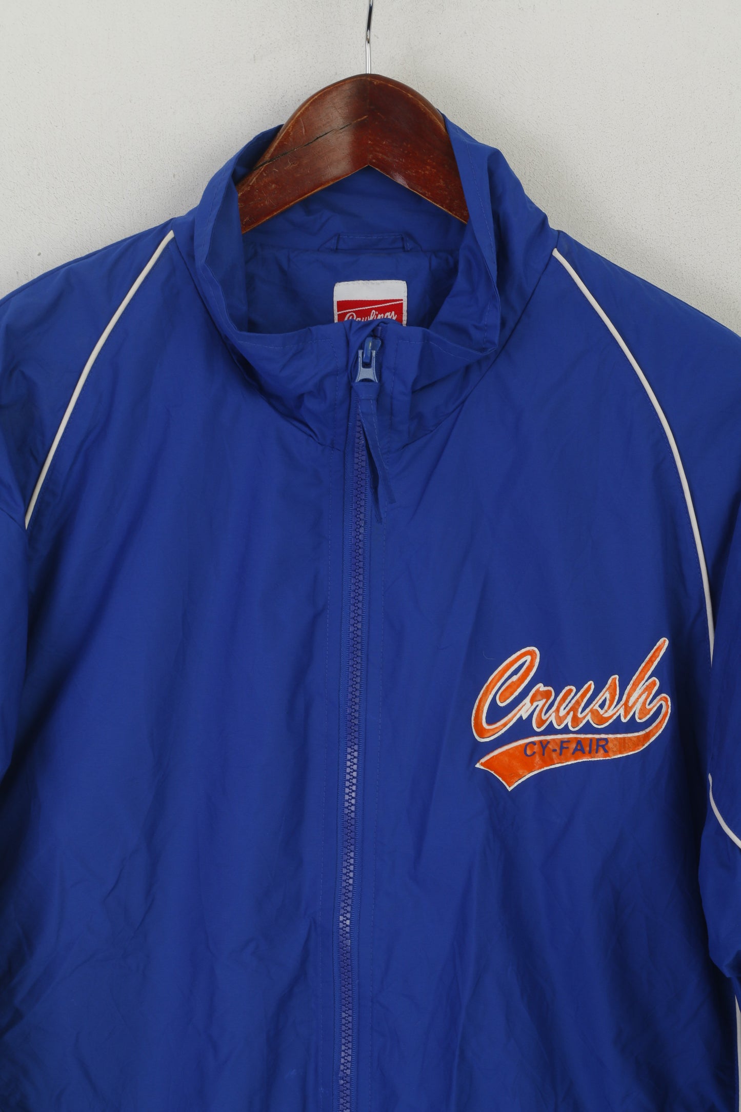 Rawlings Men L Jacket Blue Nylon Waterproof Vintage Crush Cy-Fair Baseball Top