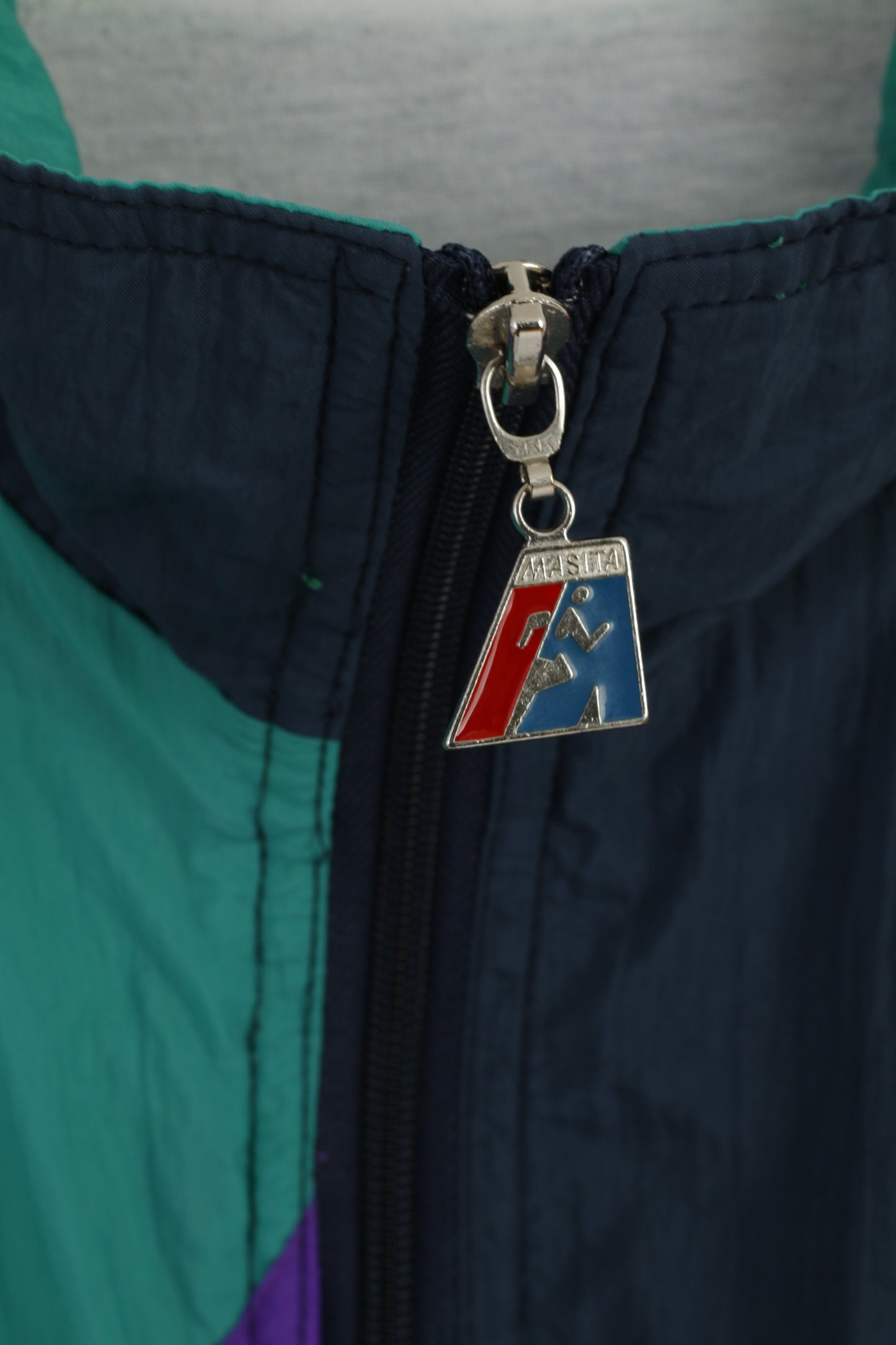 MASITA Men L Jacket Navy Green Sportswear Full Zipper Vintage Nylon Bomber Active Top