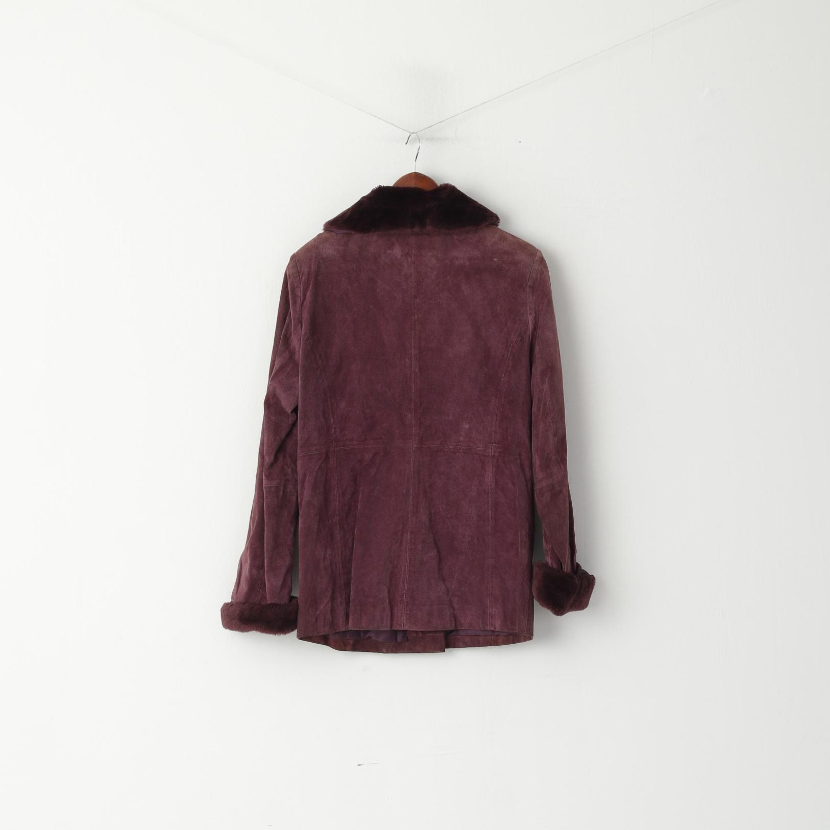 BETH TERRELL Veste M pour femme en cuir violet avec bordure en fausse fourrure et haut à simple boutonnage