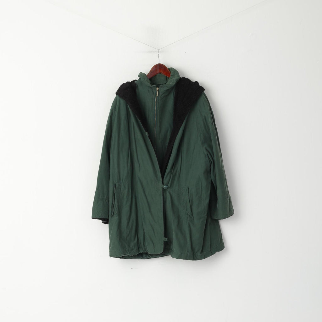 vintage Femmes 18 44 XXL Manteau Vert Laine Coton Veste Oversize à Capuchon