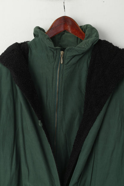 Vintage Women 18 44 XXL Coat Green Wool Cotton Hooded Oversize Jacket