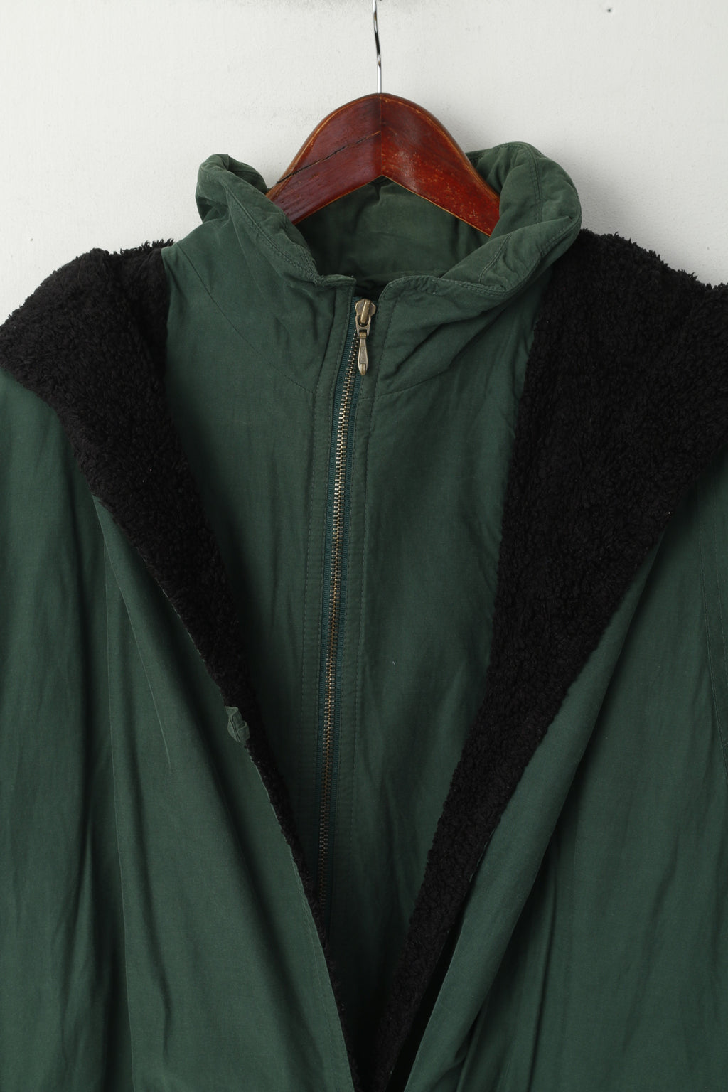 vintage Femmes 18 44 XXL Manteau Vert Laine Coton Veste Oversize à Capuchon