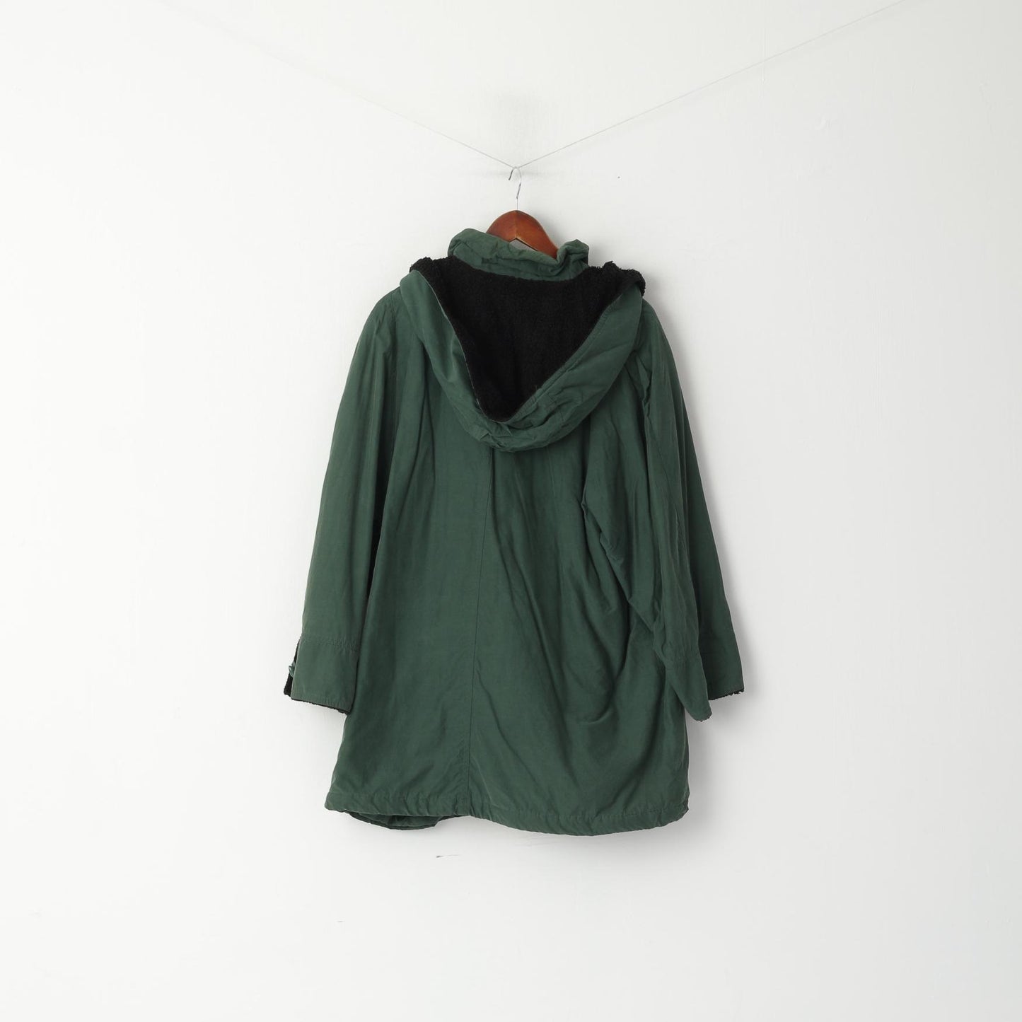 Vintage Women 18 44 XXL Coat Green Wool Cotton Hooded Oversize Jacket
