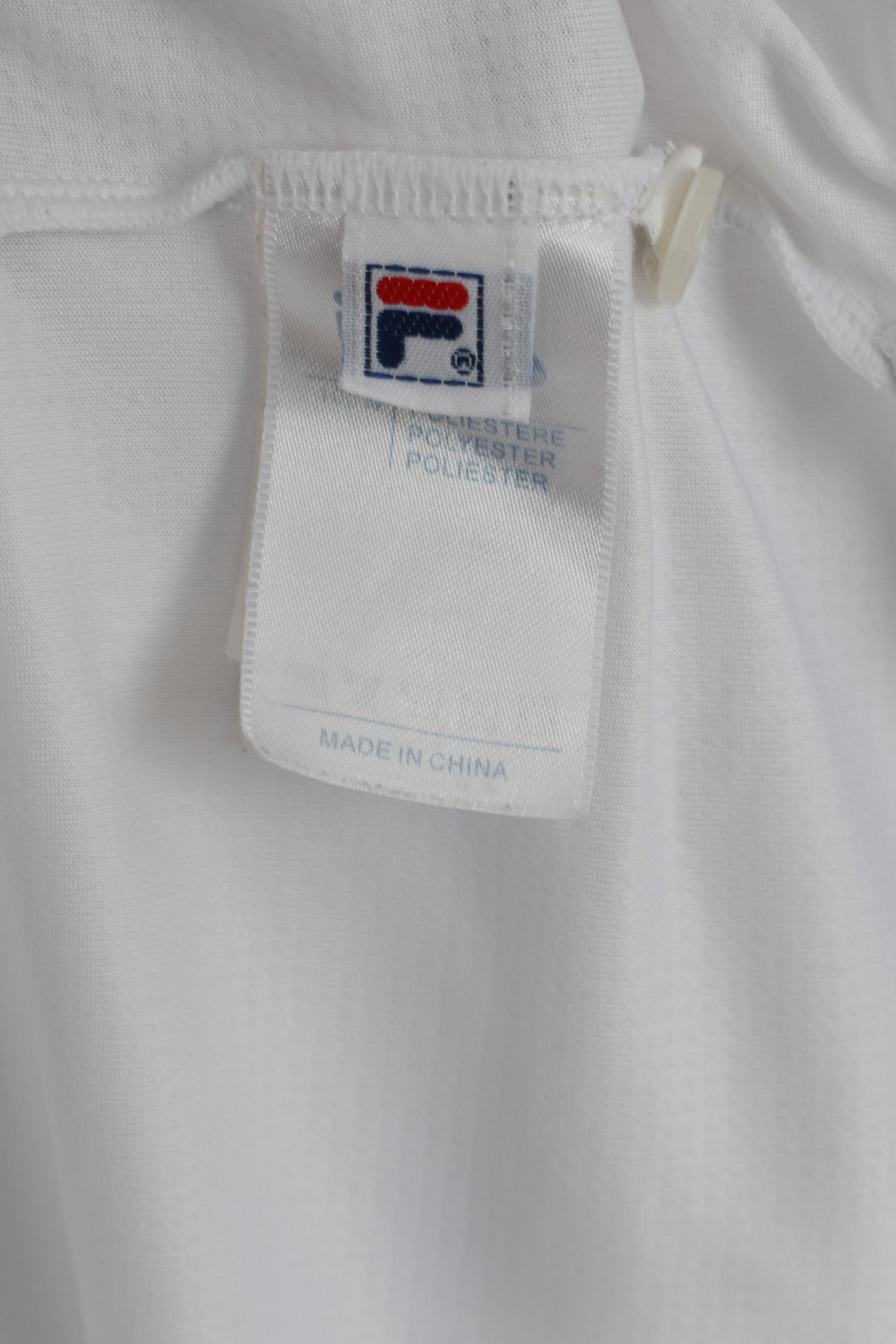 Fila Men L Polo Shirt White Polyester Short Sleeve Detailed Buttons Top