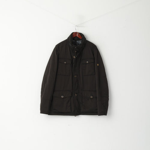 BRAX Hommes 42 54 L Veste Marron Hamilton Lyocell Rembourré Zip Up Classique Capuche Cachée Haut