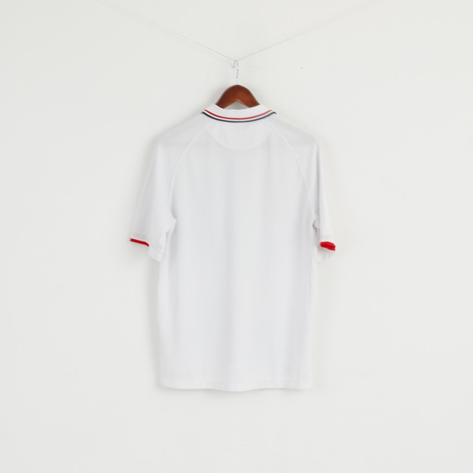 Fila Men L Polo Shirt White Polyester Short Sleeve Detailed Buttons Top