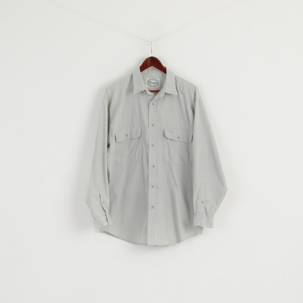 Wrangler Hommes L Chemise Décontractée Gris Clair Coton Vintage Qualité Vêtements Haut À Manches Longues