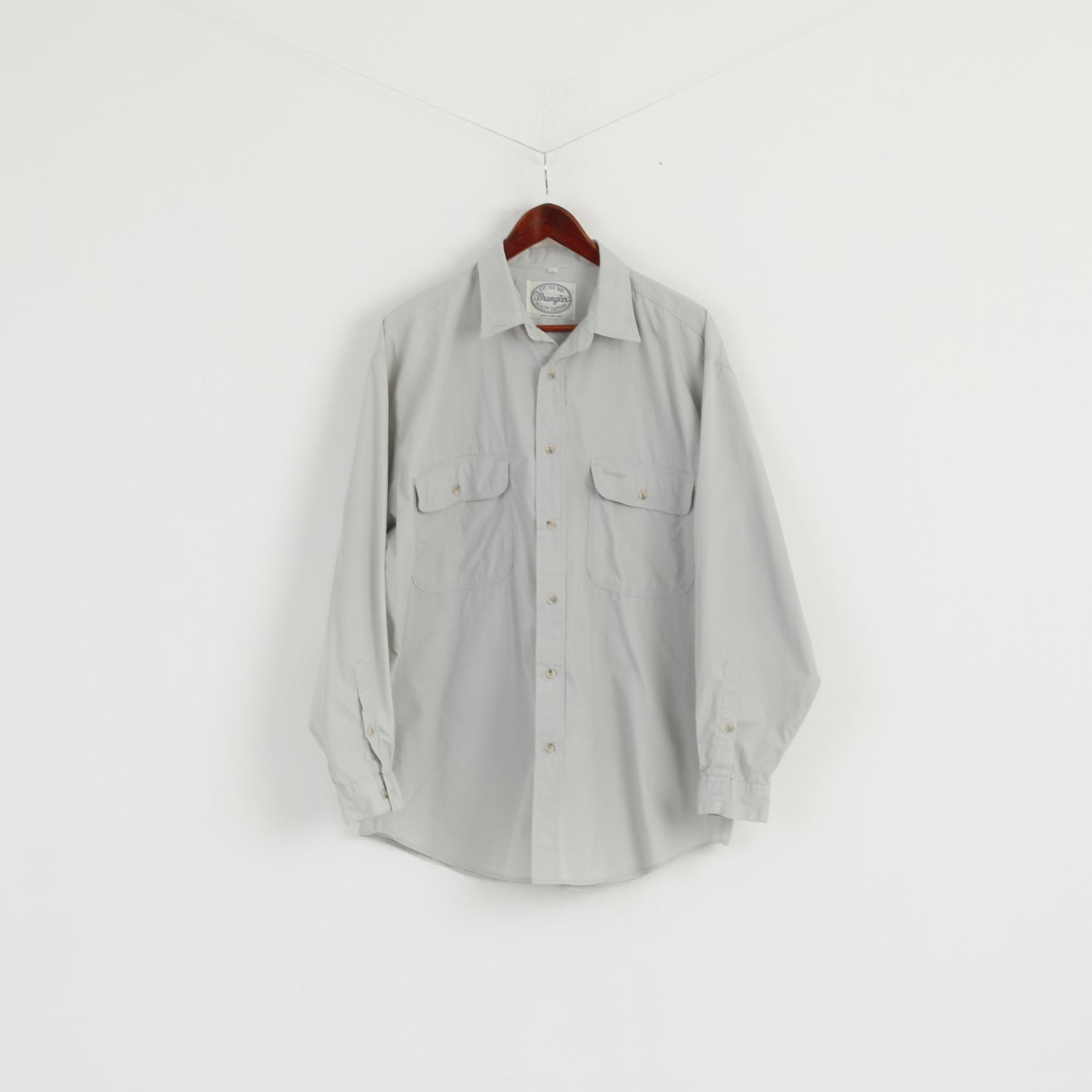 Wrangler Hommes L Chemise Décontractée Gris Clair Coton Vintage Qualité Vêtements Haut À Manches Longues