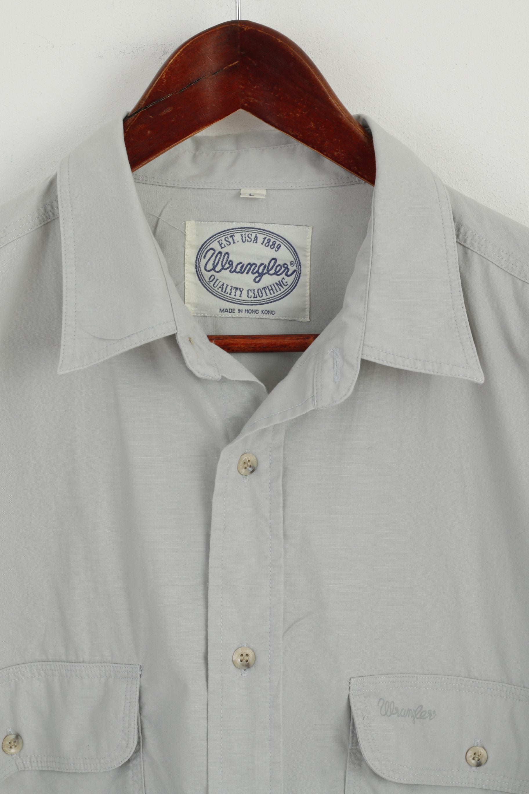 Wrangler Hommes L Chemise Décontractée Gris Clair Coton Vintage Qualité Vêtements Haut À Manches Longues