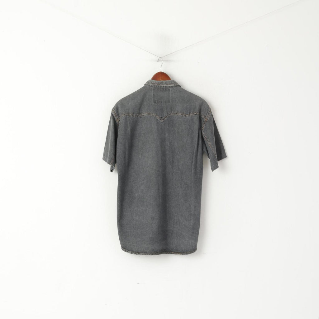 Chicanos Hommes M Chemise décontractée Gris Denim Jeans Vintage Snap Western Haut en coton