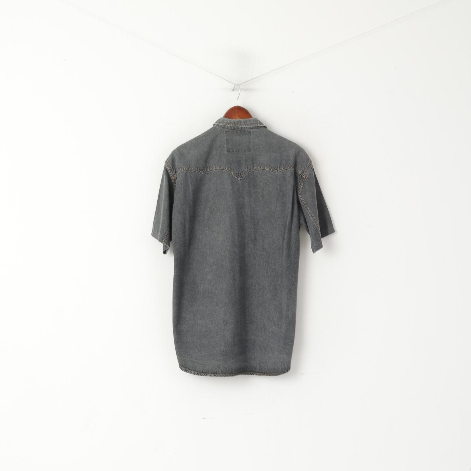 Chicanos Hommes M Chemise décontractée Gris Denim Jeans Vintage Snap Western Haut en coton