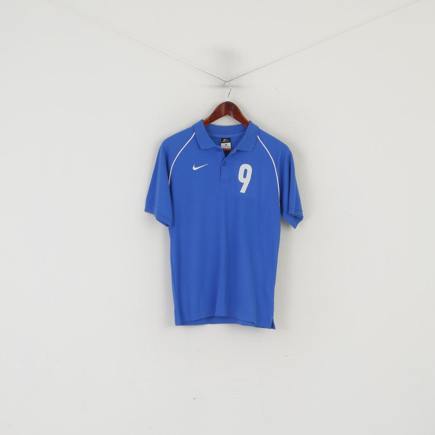 New Nike Boys 158-170cm 13 -15 Age Polo Shirt Blue Cotton Sport WUZZ # 9 Top