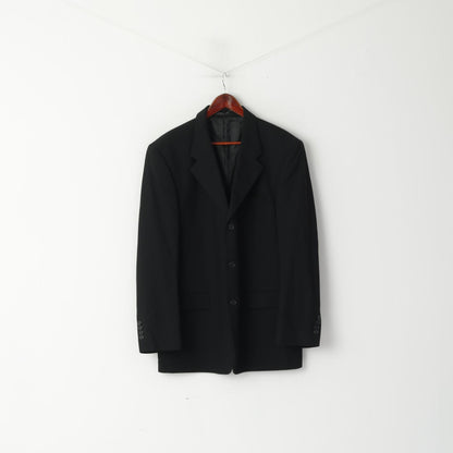 Fellini Hommes 44 L Blazer Noir Laine Mini Check Classique Veste Simple Boutonnage