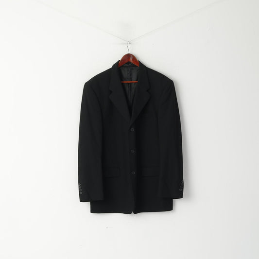 Fellini Uomo 44 L Blazer Giacca monopetto classica in lana nera a quadri mini