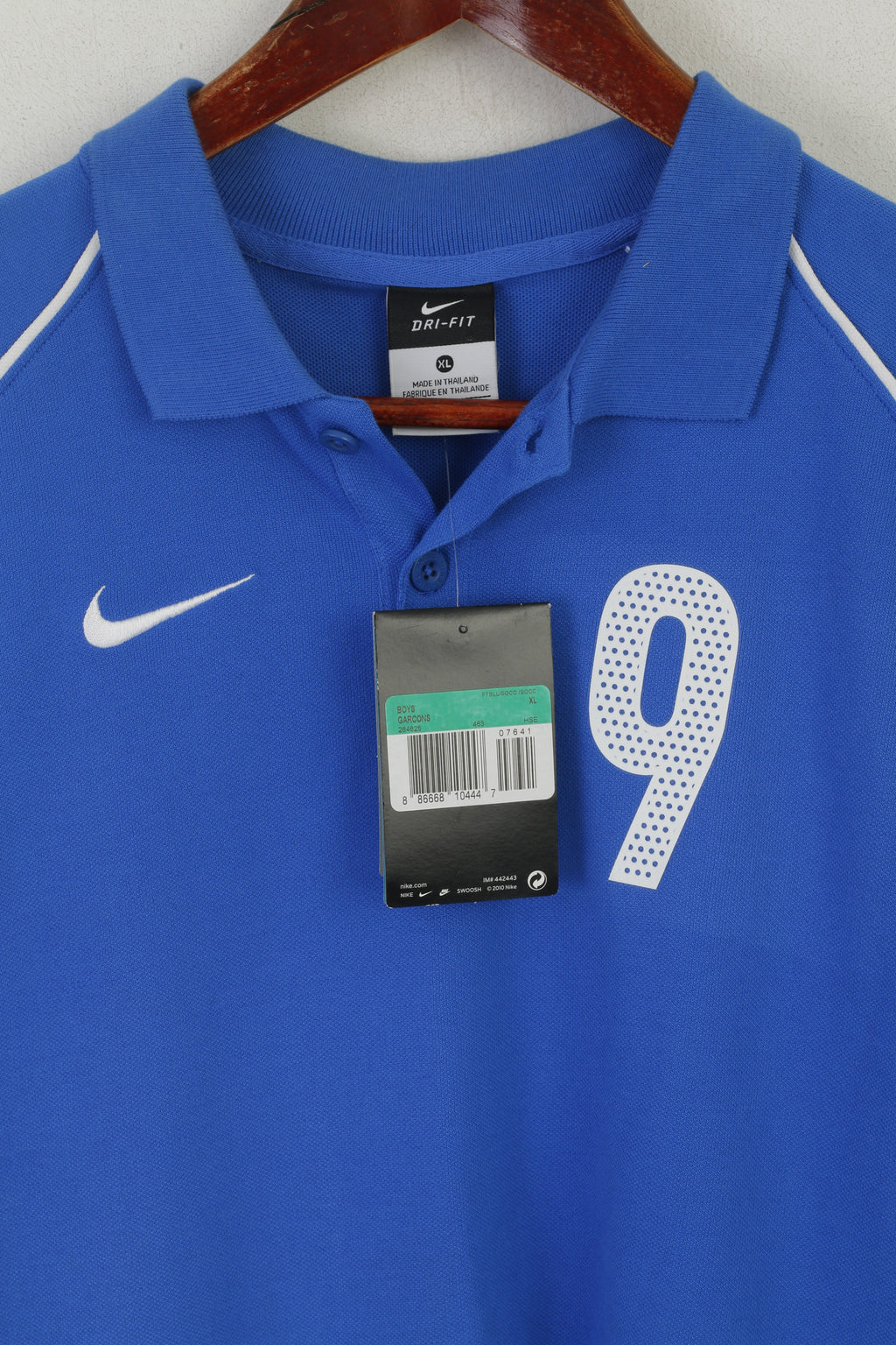 Nouveau Nike Garçons 158-170cm 13-15 Âge Polo Bleu Coton Sport WUZZ # 9 Haut