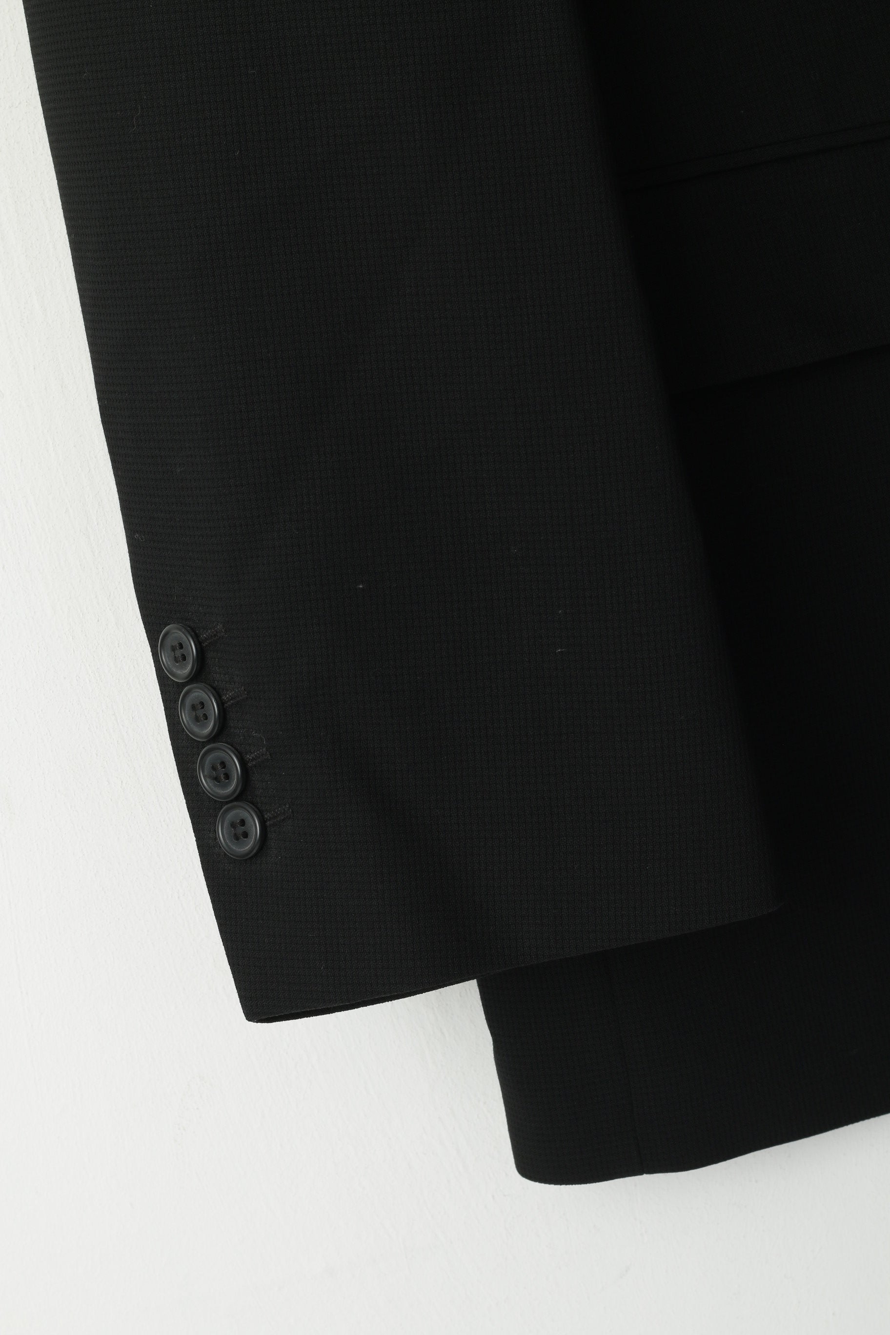 Fellini Hommes 44 L Blazer Noir Laine Mini Check Classique Veste Simple Boutonnage