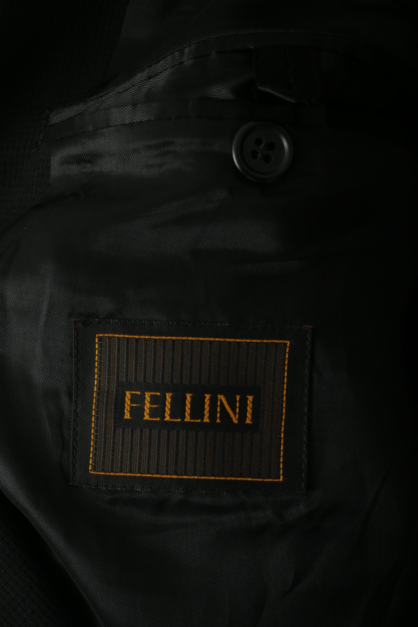 Fellini Men 44 L Blazer Black Wool Mini Check Classic Single Breasted Jacket