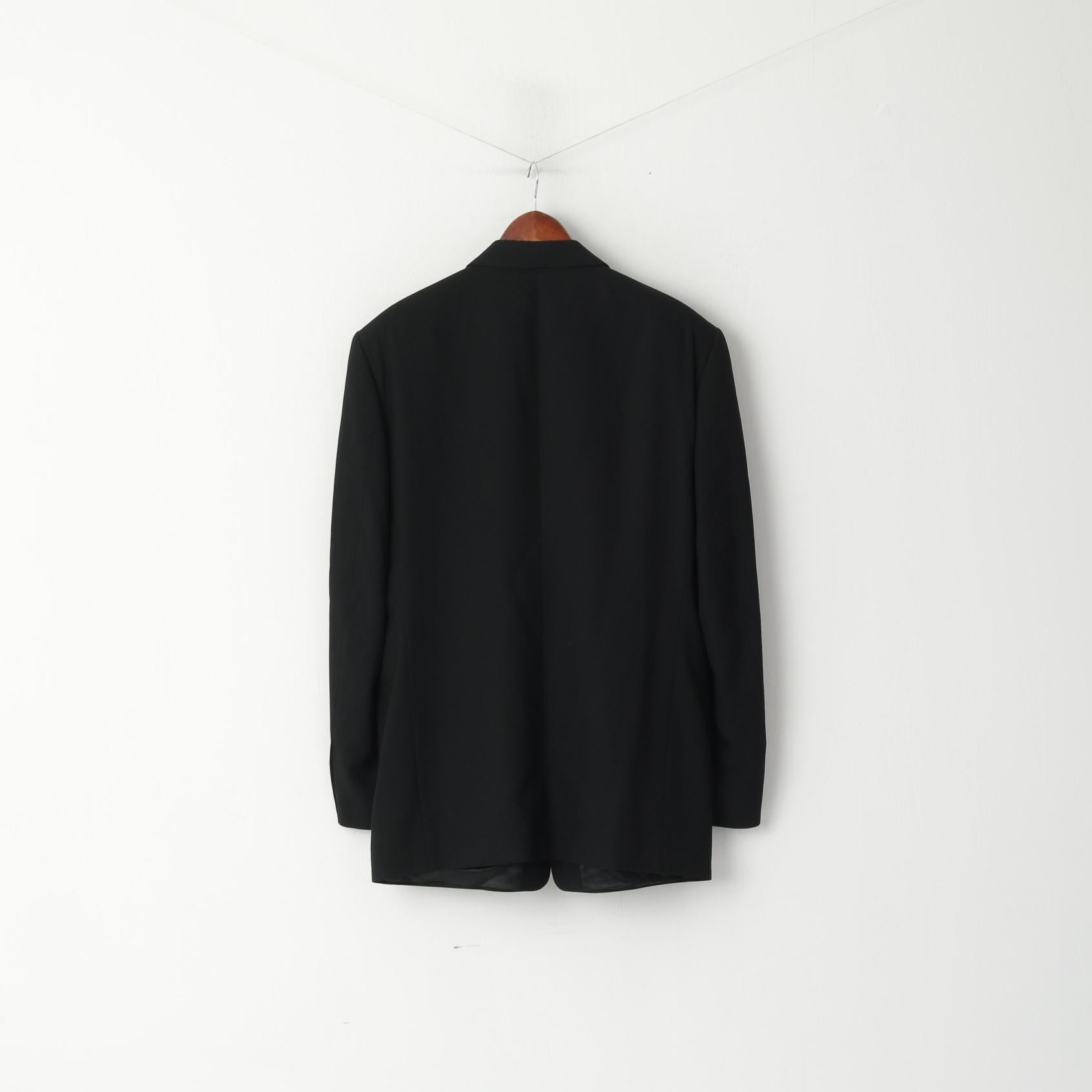 Fellini Hommes 44 L Blazer Noir Laine Mini Check Classique Veste Simple Boutonnage