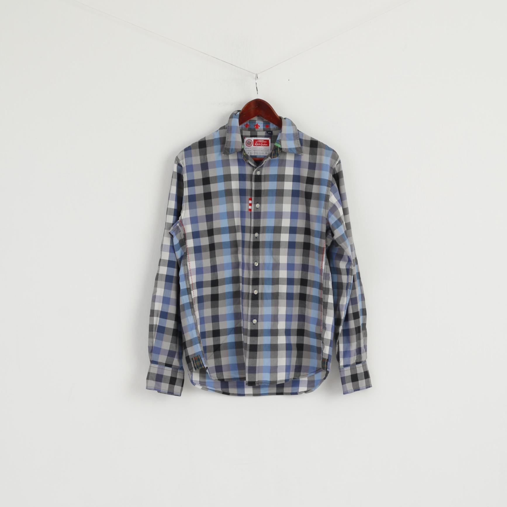 Robert Graham The Freshly Laundered Men M Camicia casual Top in cotone a quadri blu