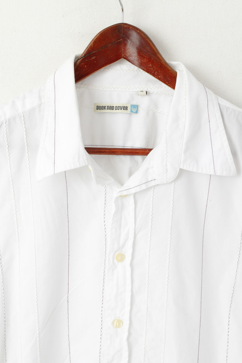 Duck And Cover Men XL Casual Shirt White Cotton Striped Texture Long Sleeve Top