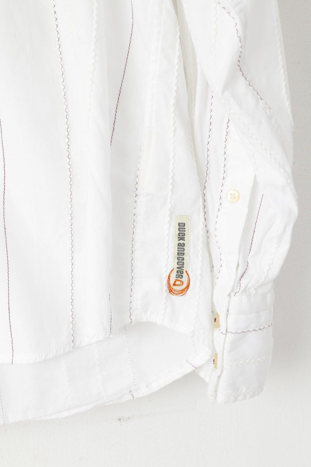 Duck And Cover Men XL Casual Shirt White Cotton Striped Texture Long Sleeve Top
