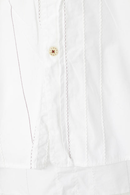 Duck And Cover Hommes XL Chemise décontractée Blanc Coton Rayé Texture Haut à manches longues