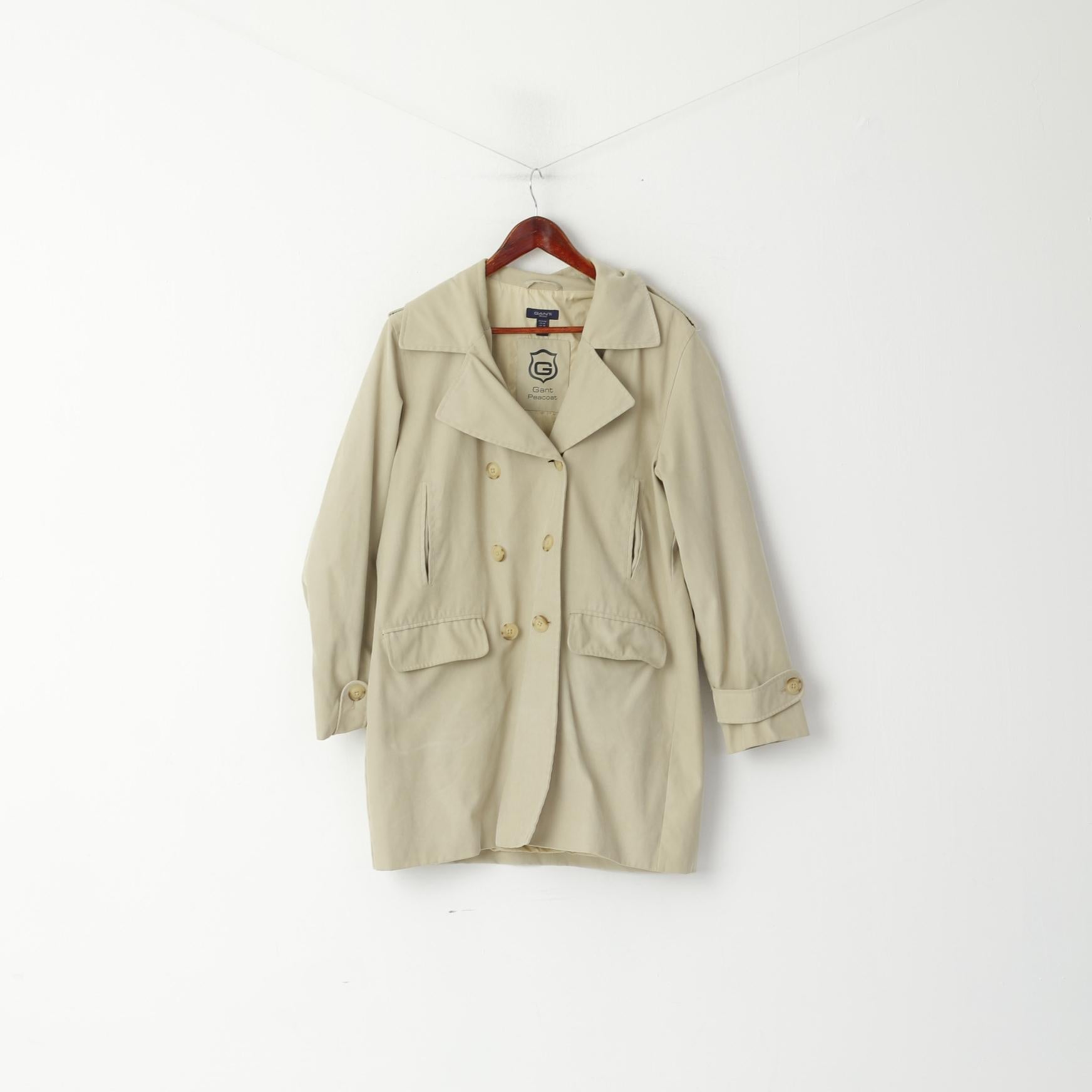 GANT Femmes 16 42 L Caban Beige Classique Double Boutonnage Plaine Veste Top