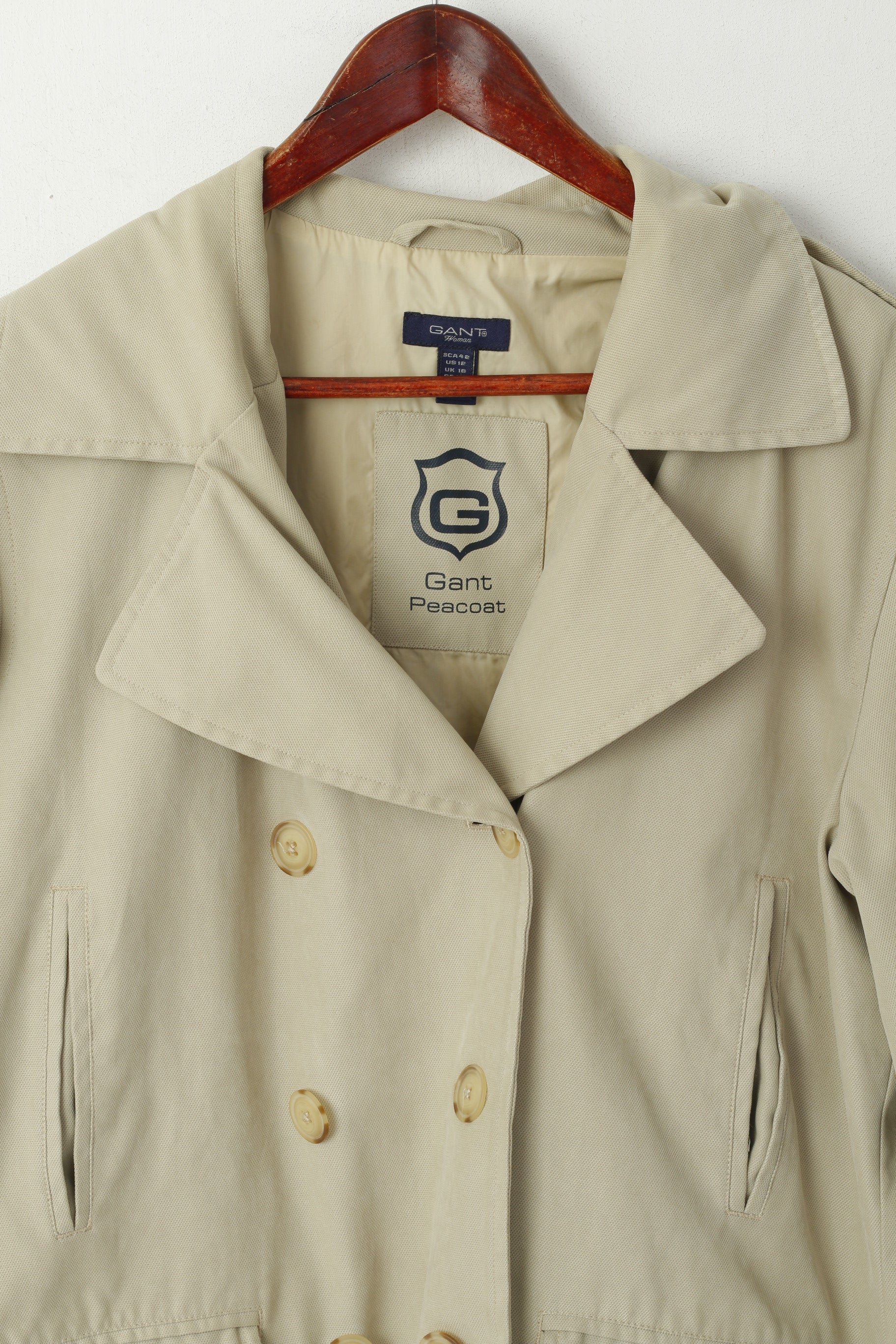 GANT Femmes 16 42 L Caban Beige Classique Double Boutonnage Plaine Veste Top