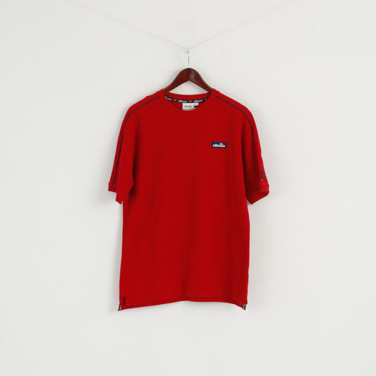 Ellesse Men L T- Shirt Red 100% Cotton Crew Neck Classic Plain Basic Top