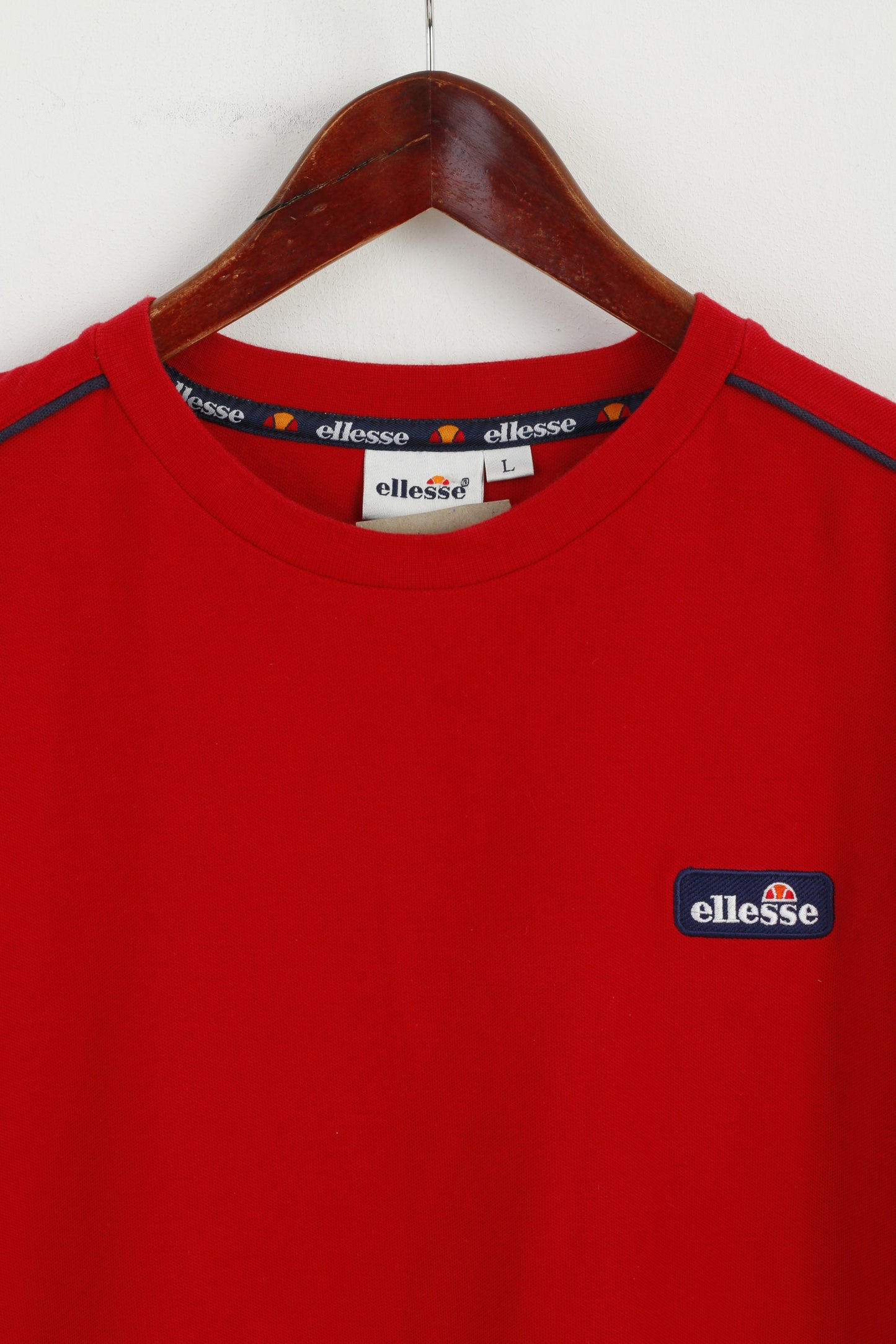 Ellesse Men L T- Shirt Red 100% Cotton Crew Neck Classic Plain Basic Top