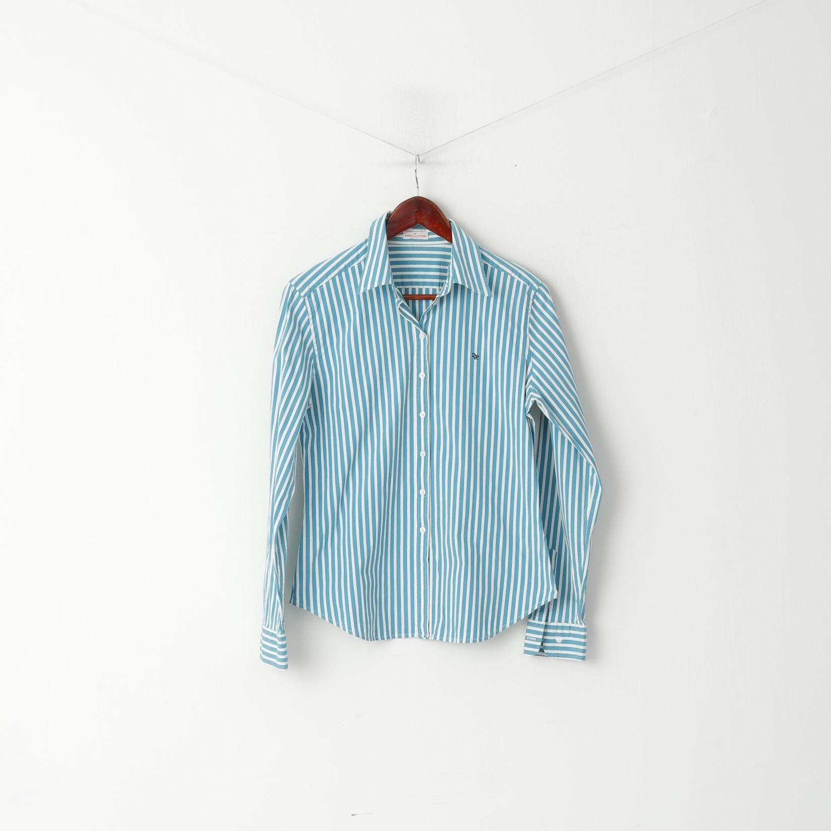 Daniel Hechter Jeans Women 16 M Casual Shirt Turquoise Striped Long Sleeve Cotton Top