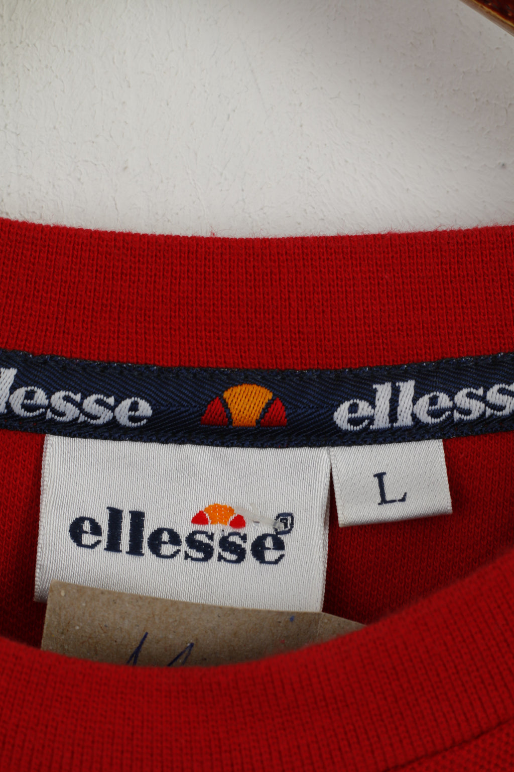 Ellesse Men L T- Shirt Red 100% Cotton Crew Neck Classic Plain Basic Top
