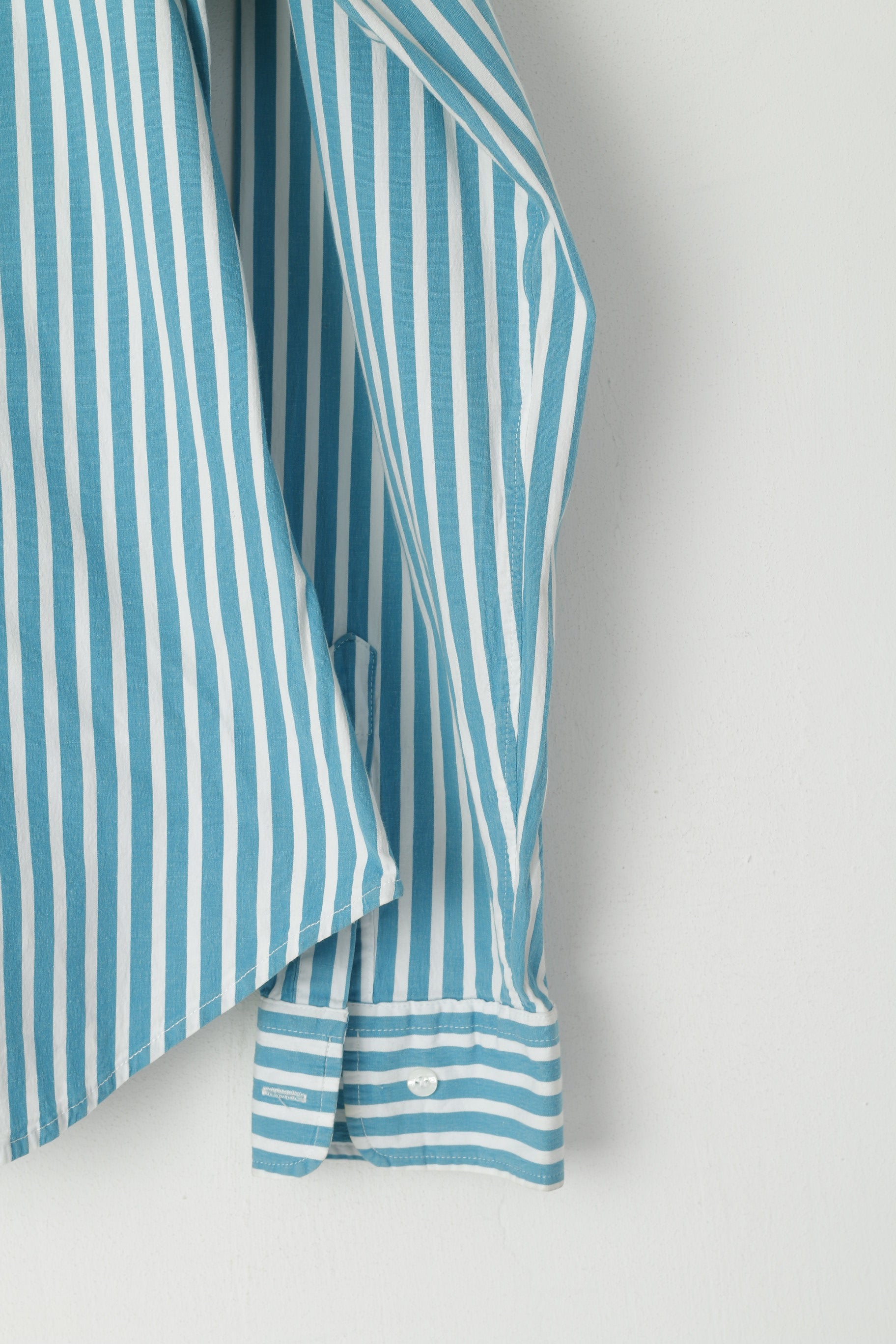 Daniel Hechter Jeans Women 16 M Casual Shirt Turquoise Striped Long Sleeve Cotton Top