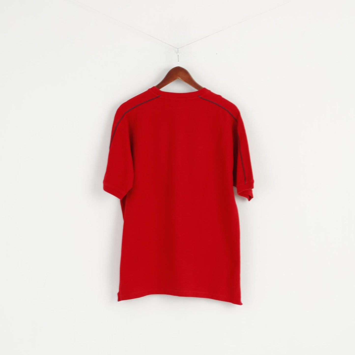 Ellesse Men L T- Shirt Red 100% Cotton Crew Neck Classic Plain Basic Top