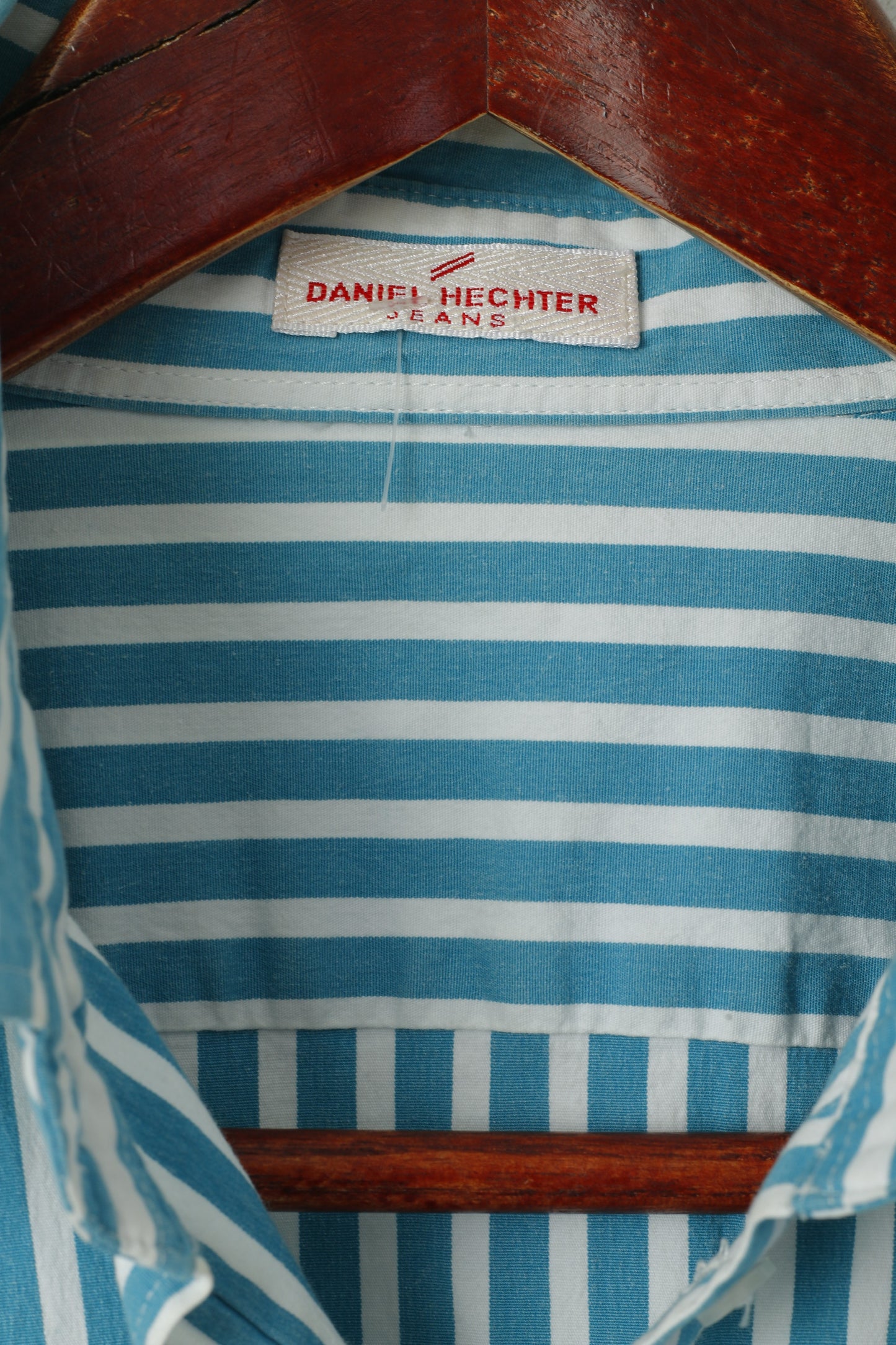 Daniel Hechter Jeans Women 16 M Casual Shirt Turquoise Striped Long Sleeve Cotton Top
