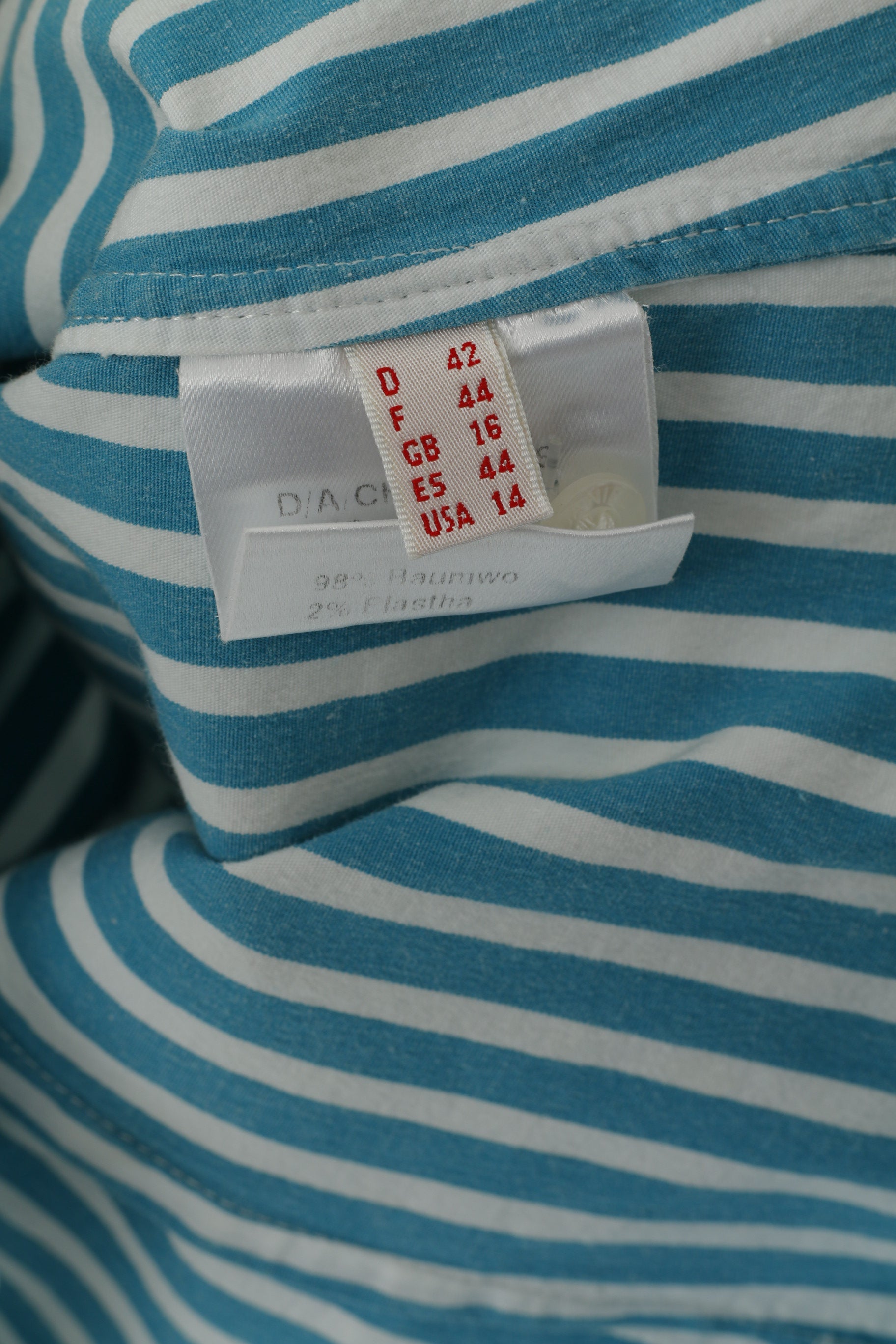 Daniel Hechter Jeans Women 16 M Casual Shirt Turquoise Striped Long Sleeve Cotton Top