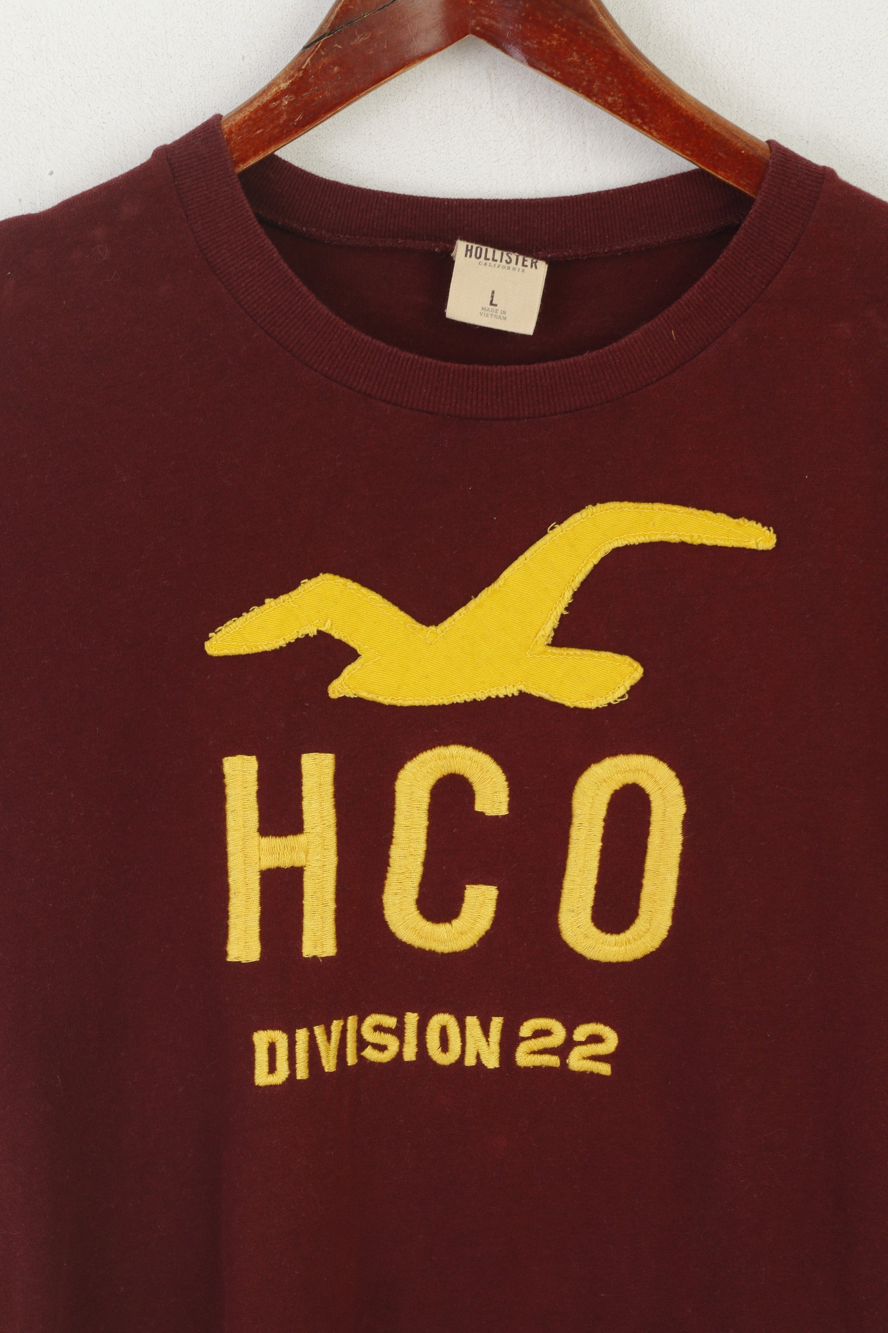 Hollister Camicia a L da uomo in cotone marrone ricamato con logo ricamato, girocollo elasticizzato