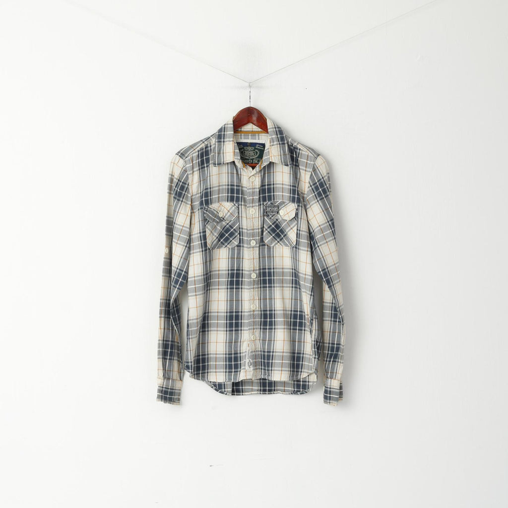Camicia casual da uomo M Superdry Top a maniche lunghe con tasca in cotone a quadri beige