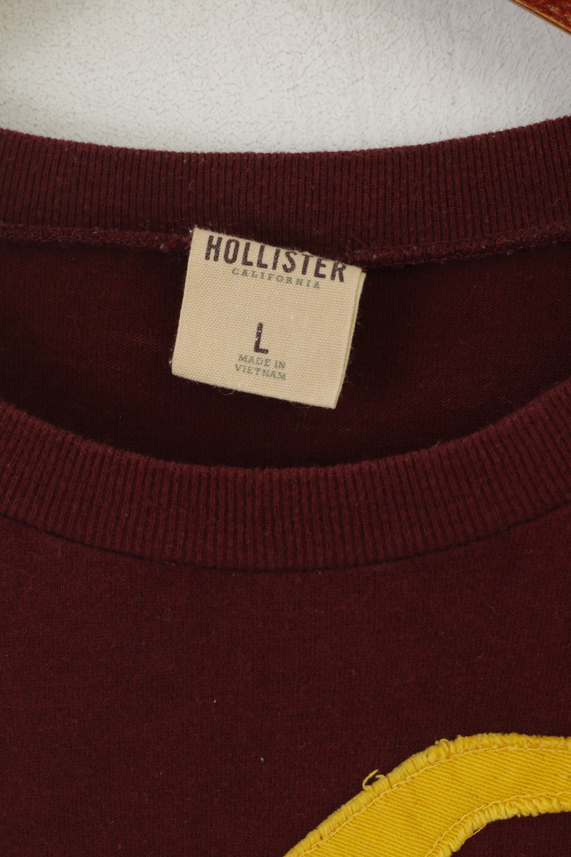 Hollister Camicia a L da uomo in cotone marrone ricamato con logo ricamato, girocollo elasticizzato