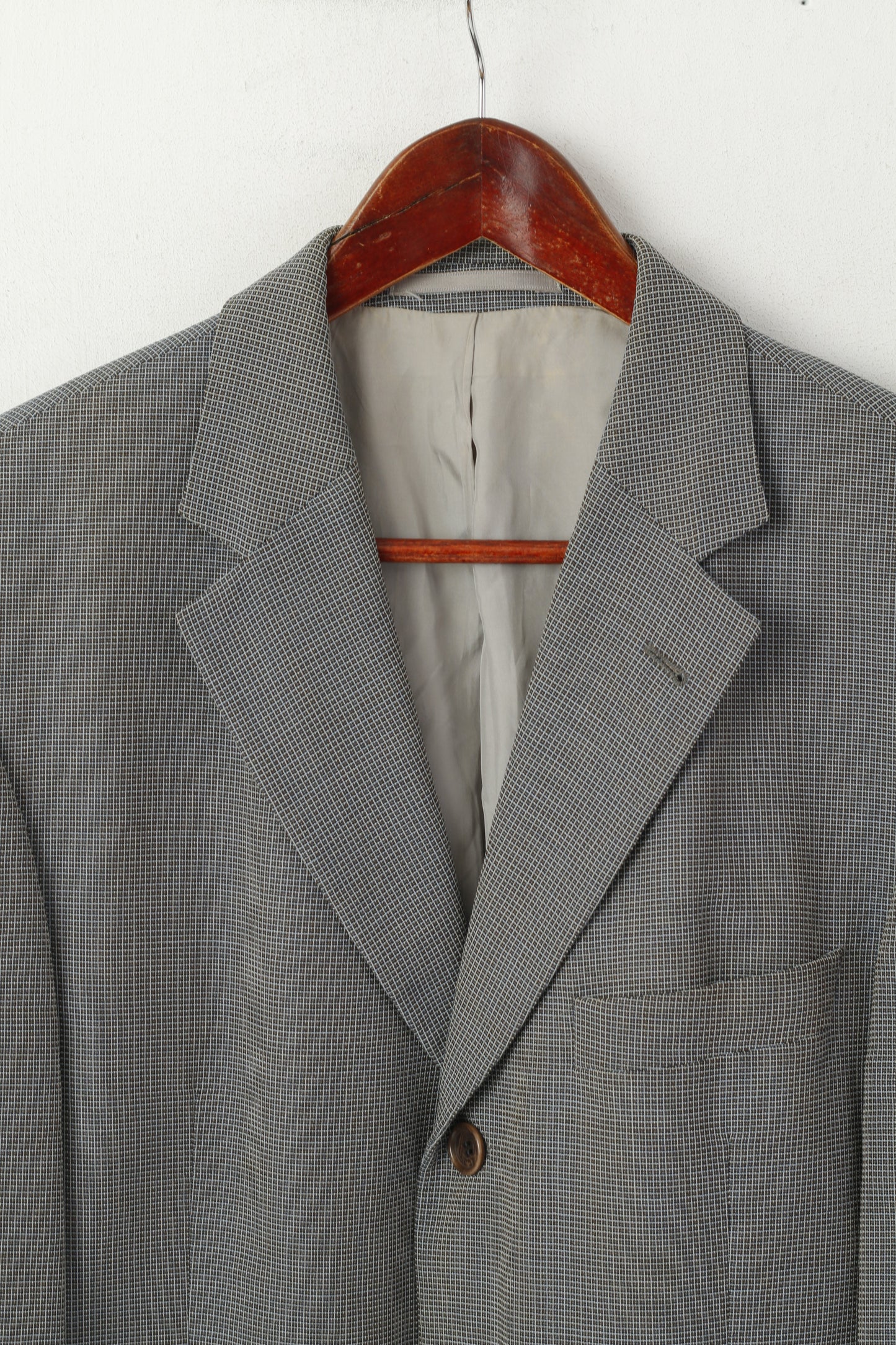 Hugo Boss Uomo 25 40 Blazer Grigio Check Giacca monopetto Einstein in lana vintage