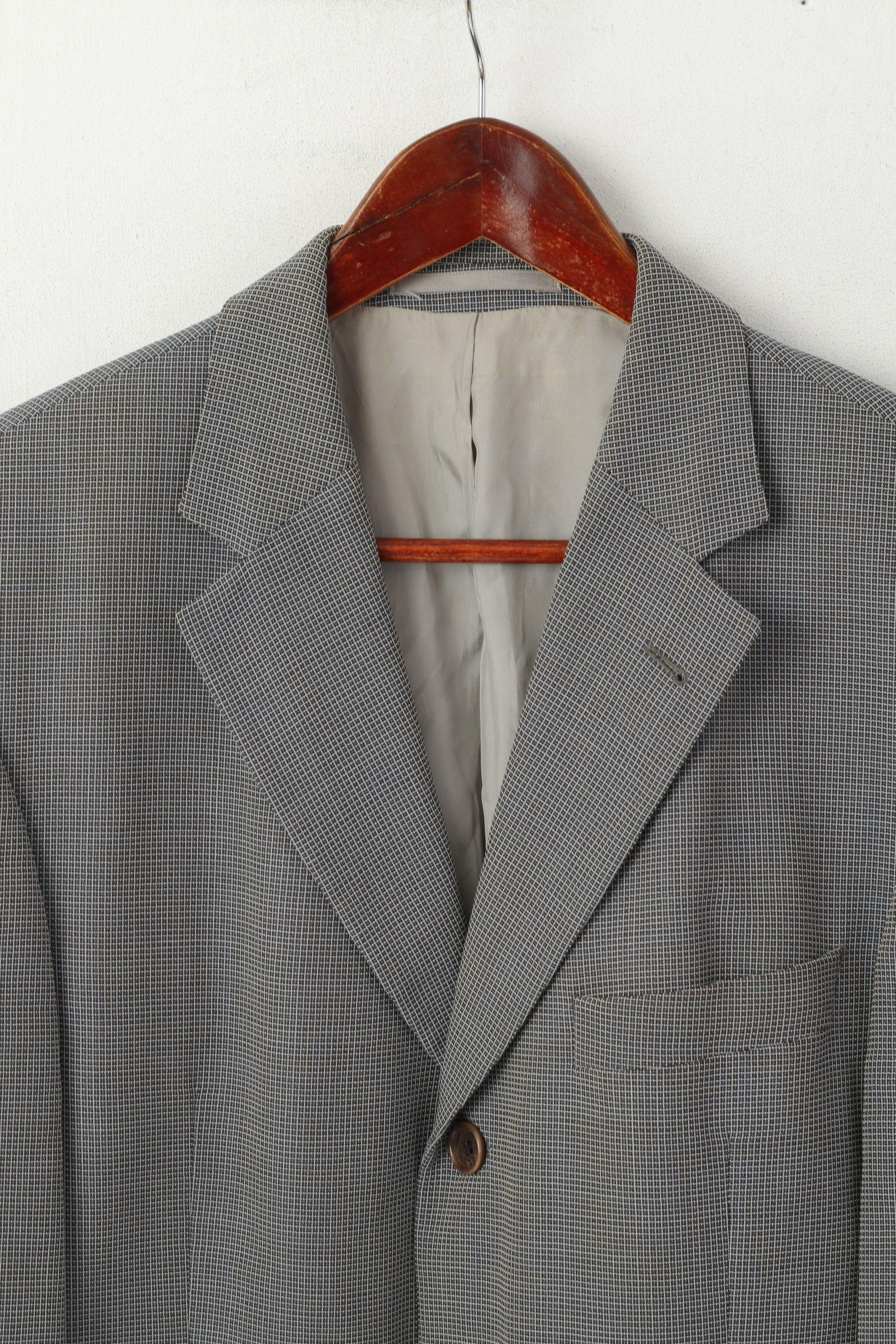 Hugo Boss Men 25 40 Blazer Grey Check Vintage Wool Einstein Single Breasted Jacket
