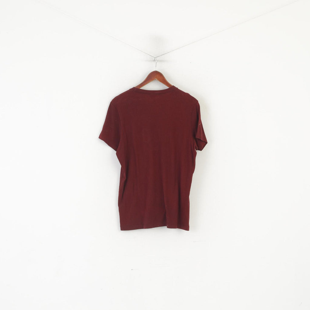 Hollister Men L Shirt Maroon Cotton Emroidered Logo Crew Neck Stretch Top