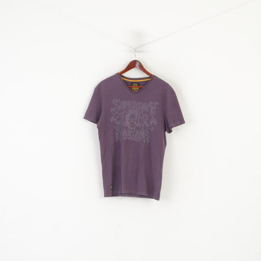 Superdry Homme XL (L) Chemise Violet Délavé Coton Graphic Spartan V Neck Top