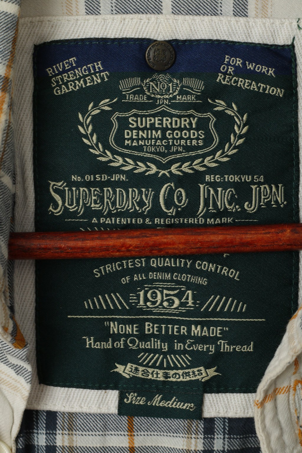 Camicia casual da uomo M Superdry Top a maniche lunghe con tasca in cotone a quadri beige