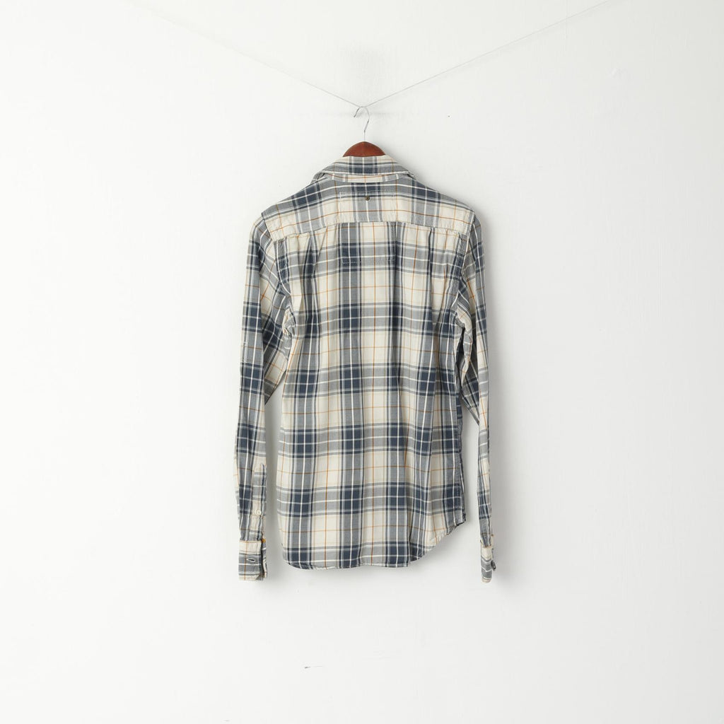 Camicia casual da uomo M Superdry Top a maniche lunghe con tasca in cotone a quadri beige