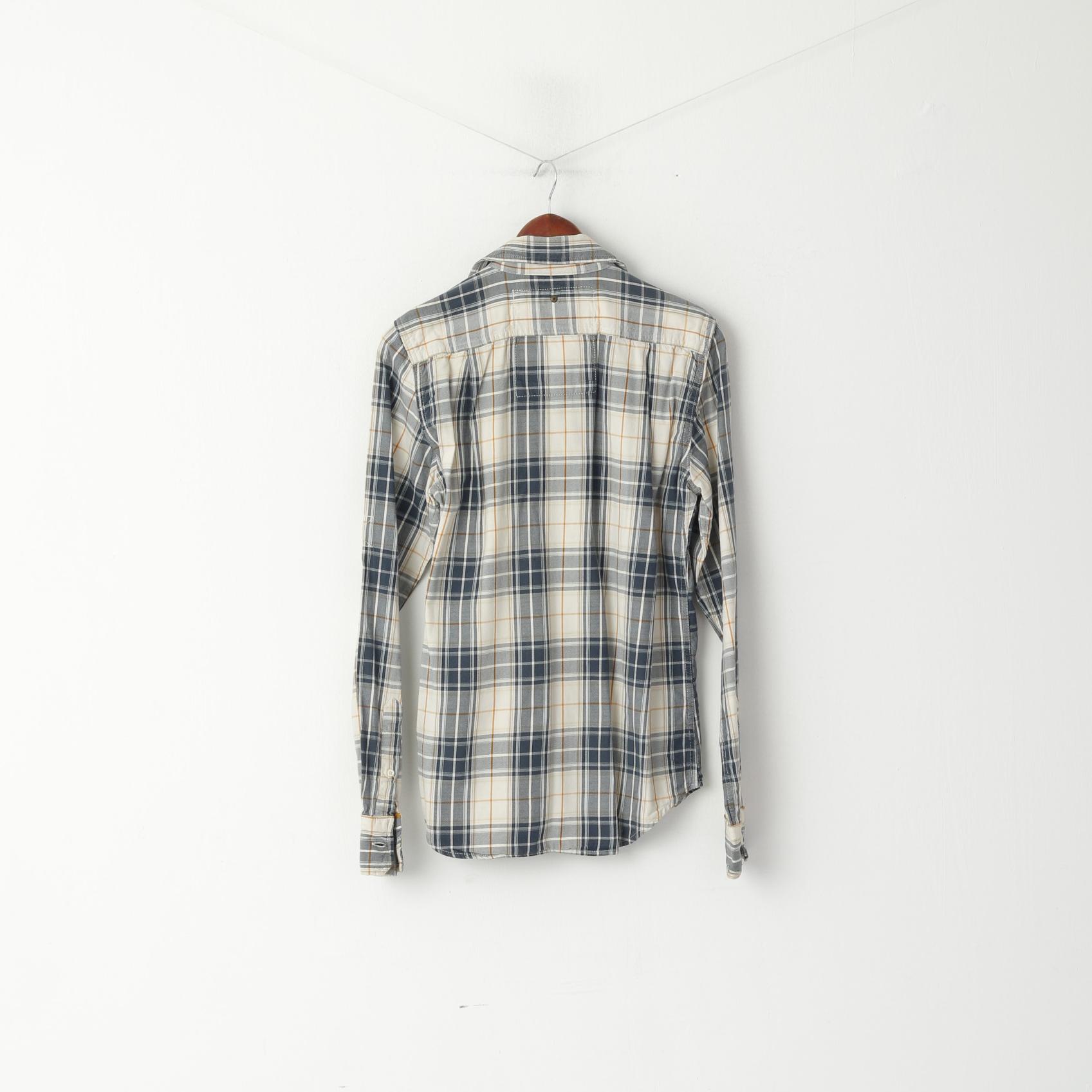 Camicia casual da uomo M Superdry Top a maniche lunghe con tasca in cotone a quadri beige