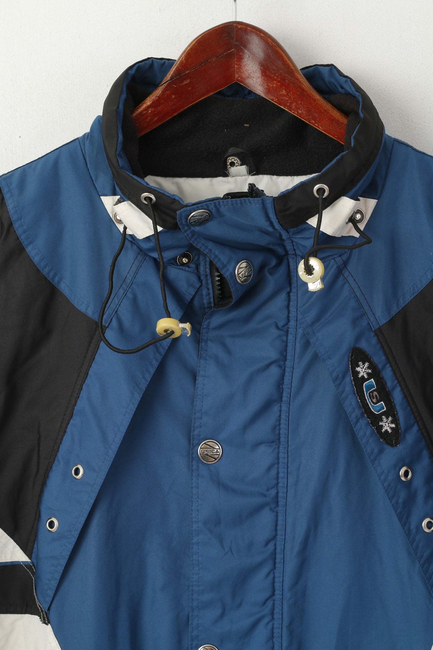 Unica Hommes L Veste de Ski Bleu Vintage Rembourré Zippé Cordon Extérieur Parka Norvège